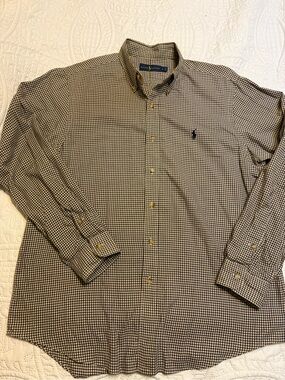 Ralph Lauren Button-Down Gingham Dress Shirt - Brown and Cream